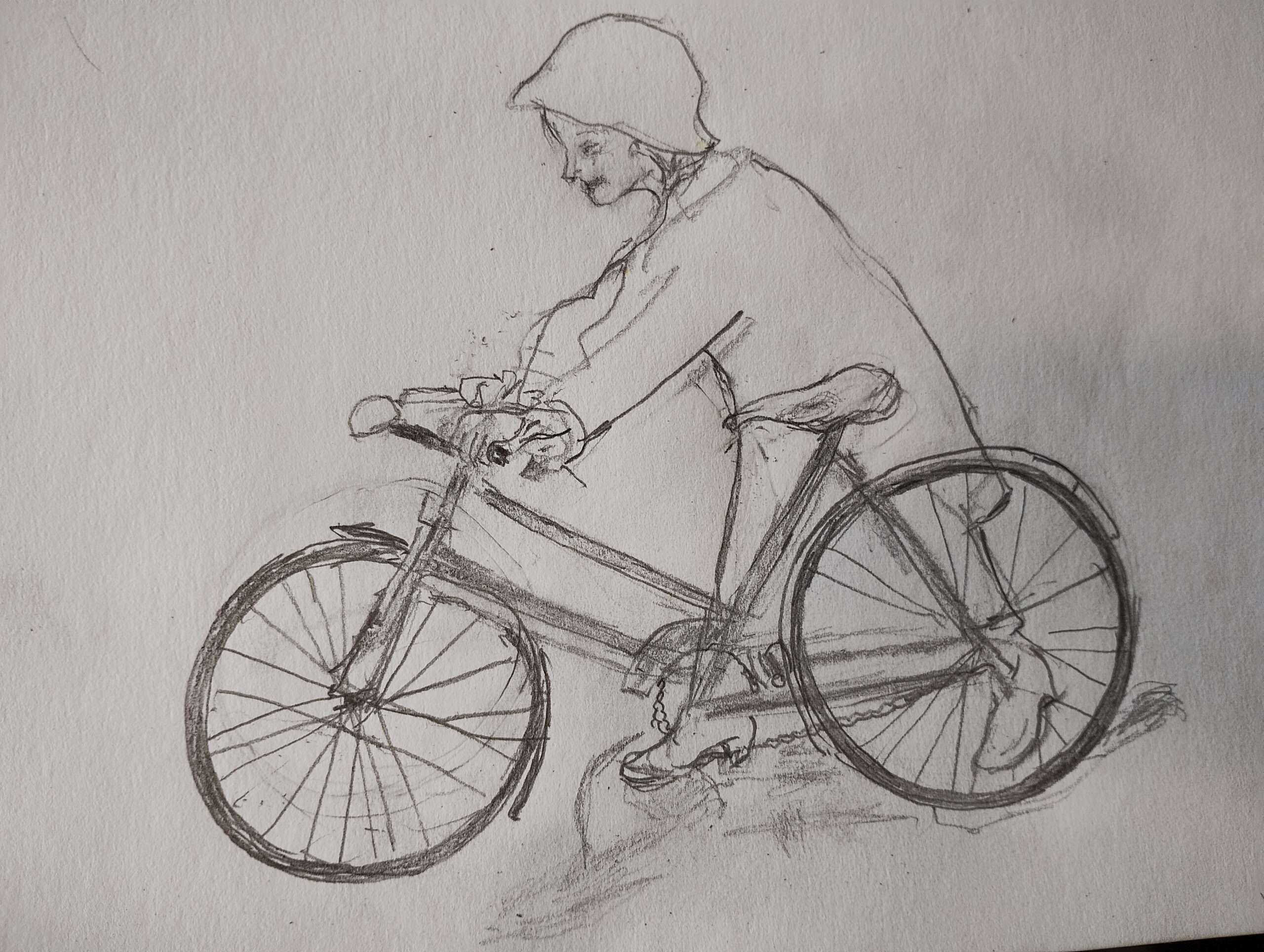 Sketch of woman with bicycle